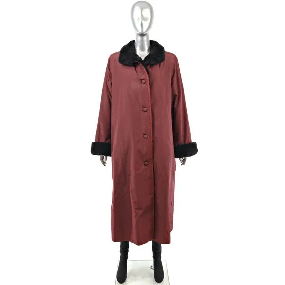 Valentino Burgundy Coat with Sheared Nutria Lining- Size XL - Picture 3 of 9